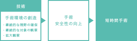 【技術】手術環境の創造（継続的な視野の確保、継続的な対象の観察、拡大観察）→手術セイの向上→短時間手術